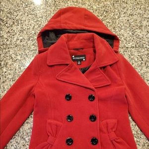 Girls Rothschild red peacoat  detachable hood.
